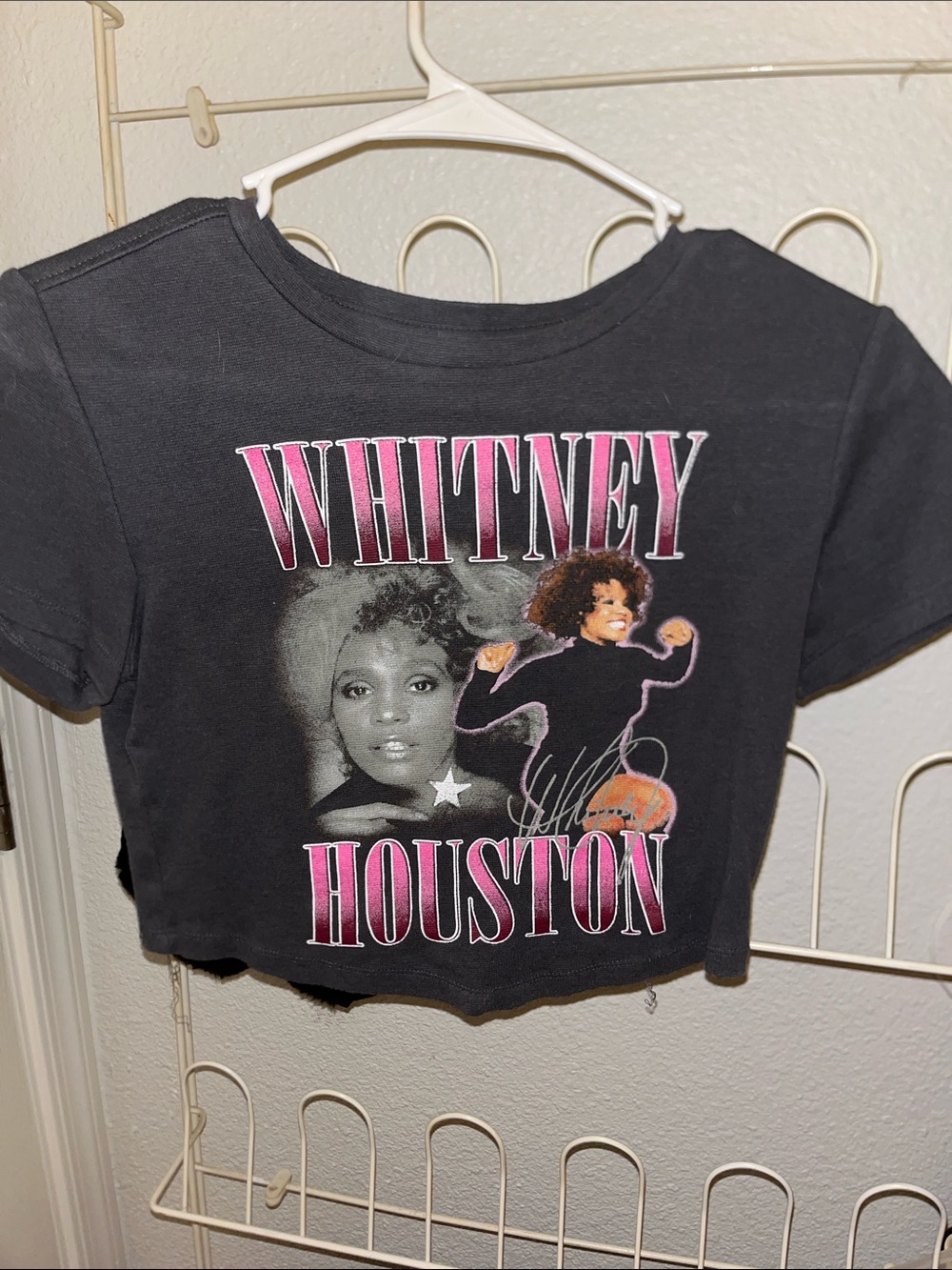 Tilly's Black Whitney Houston Graphic Crop Top with Pink Lettering